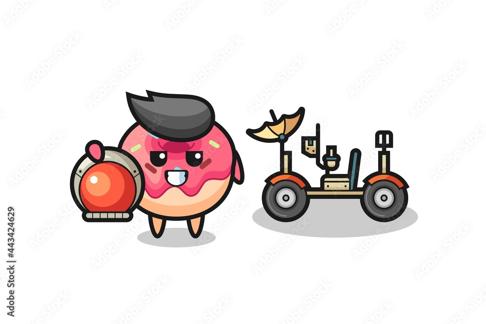 Naklejka premium the cute doughnut as astronaut with a lunar rover