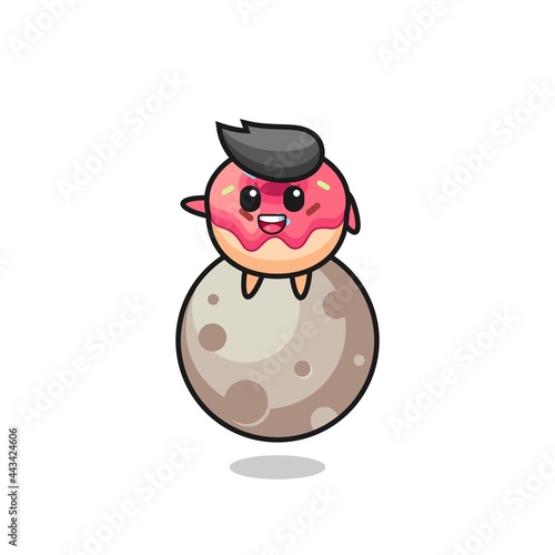 illustration of doughnut cartoon sitting on the moon