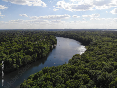 Aerial view of Schlachtensee, the most southerly in the Grunewald chain of lakes, which belongs geologically to the Teltow plateau