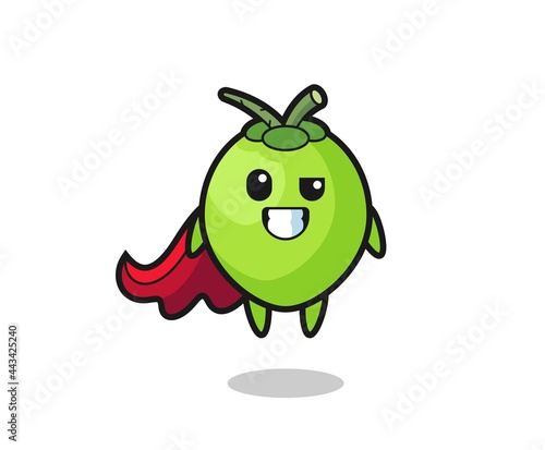 the cute coconut character as a flying superhero