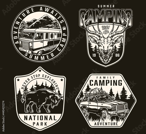 Summer camping vintage labels