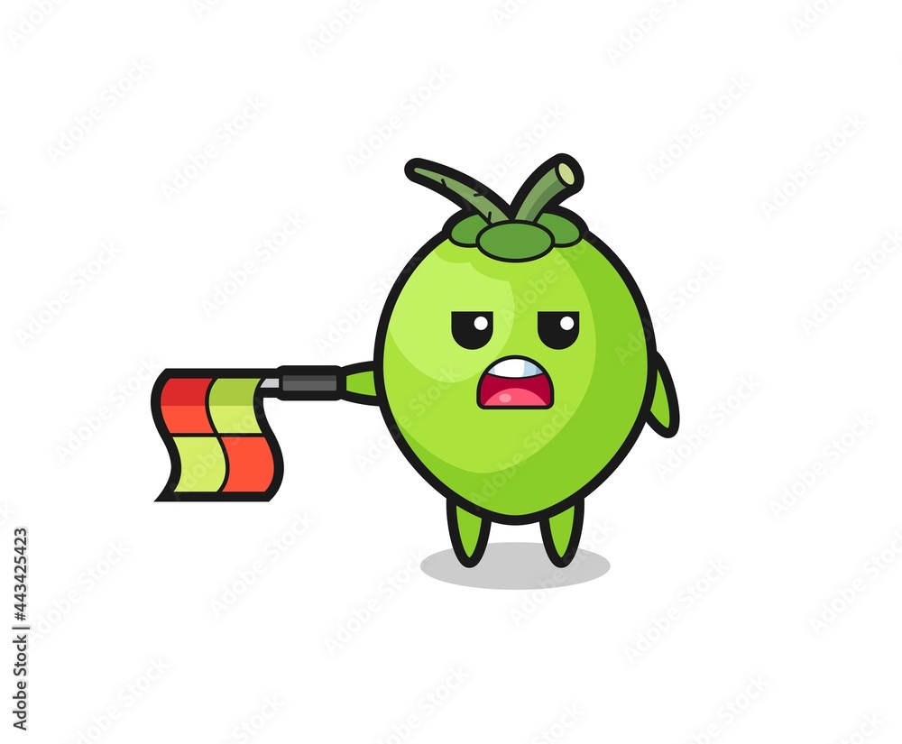 coconut character as line judge hold the flag straight horizontally coconut character as line judge hold the flag straight horizontally