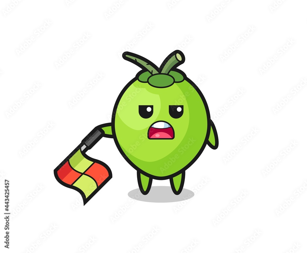 coconut character as line judge hold the flag down at a 45 degree angle coconut character as line judge hold the flag down at a 45 degree angle