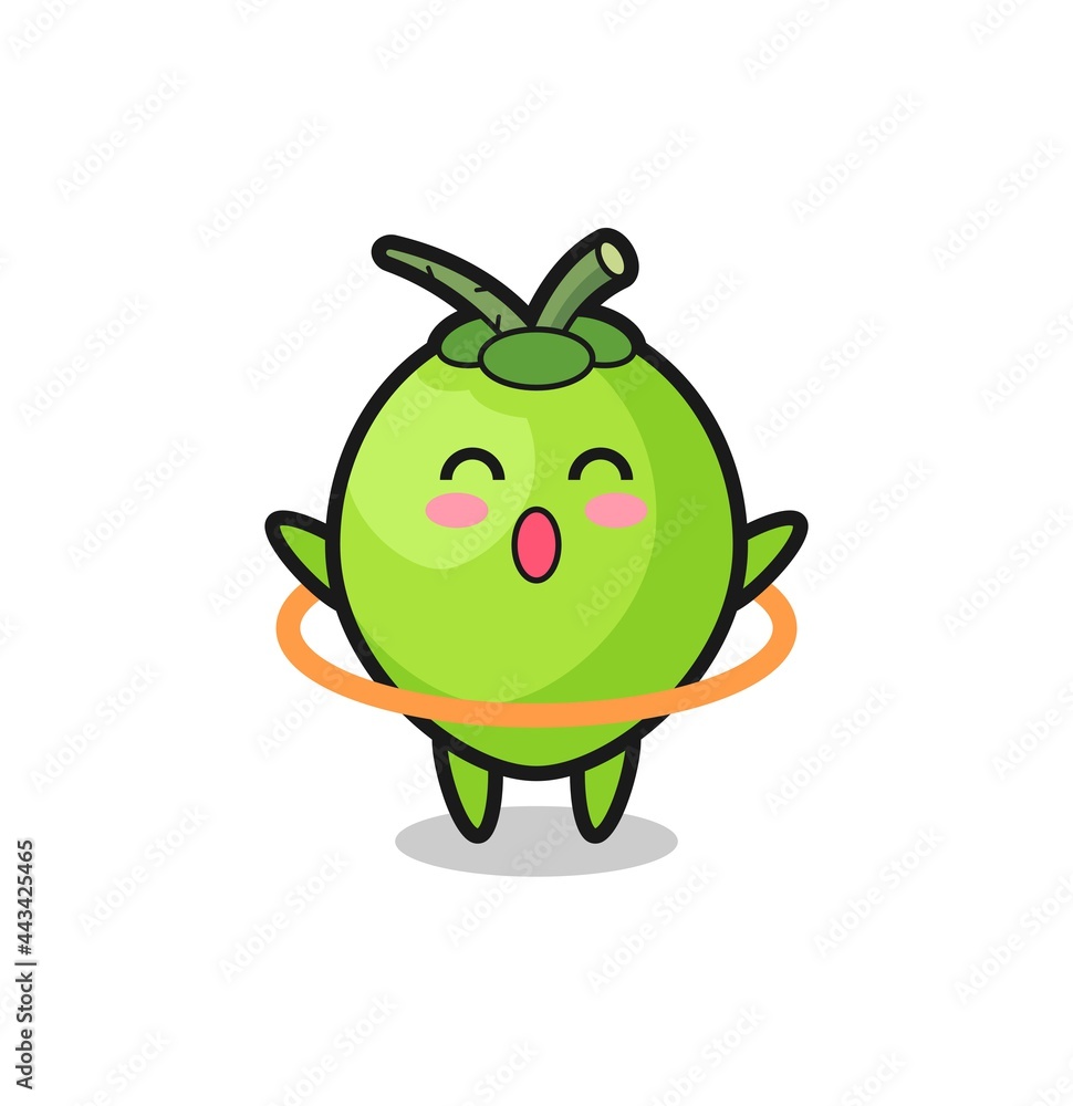cute coconut cartoon is playing hula hoop cute coconut cartoon is playing hula hoop