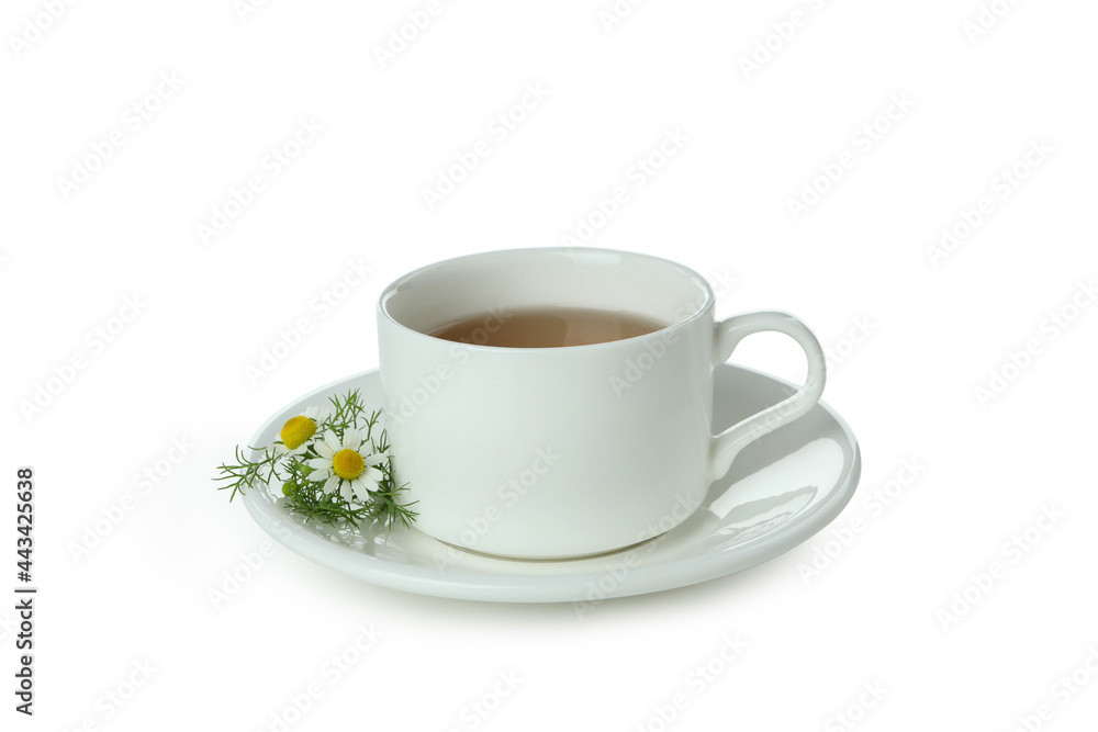 Cup of chamomile tea isolated on white background Cup of chamomile tea isolated on white background