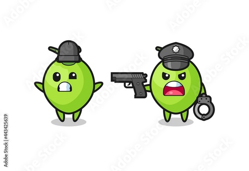 illustration of coconut robber with hands up pose caught by police