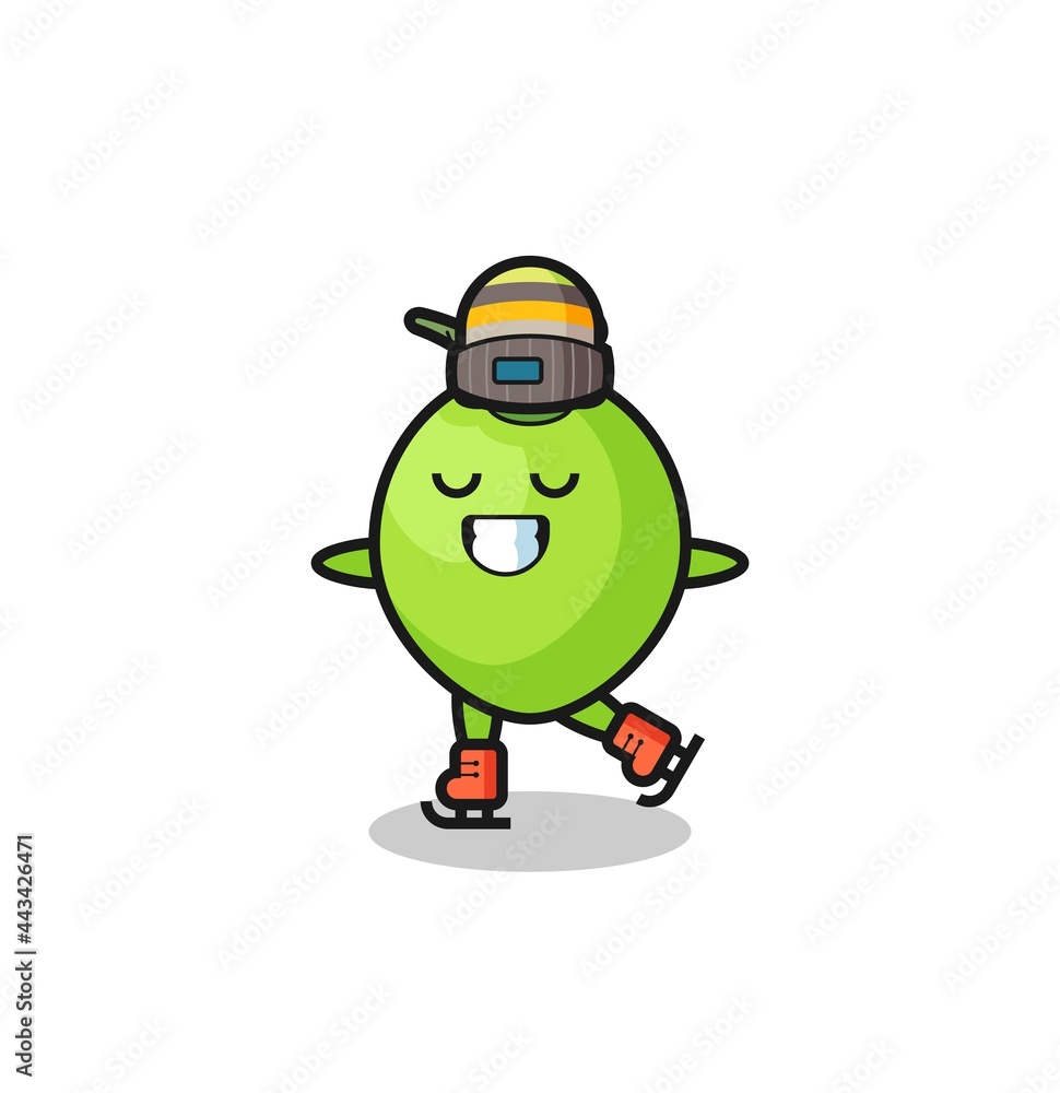 coconut cartoon as an ice skating player doing perform coconut cartoon as an ice skating player doing perform