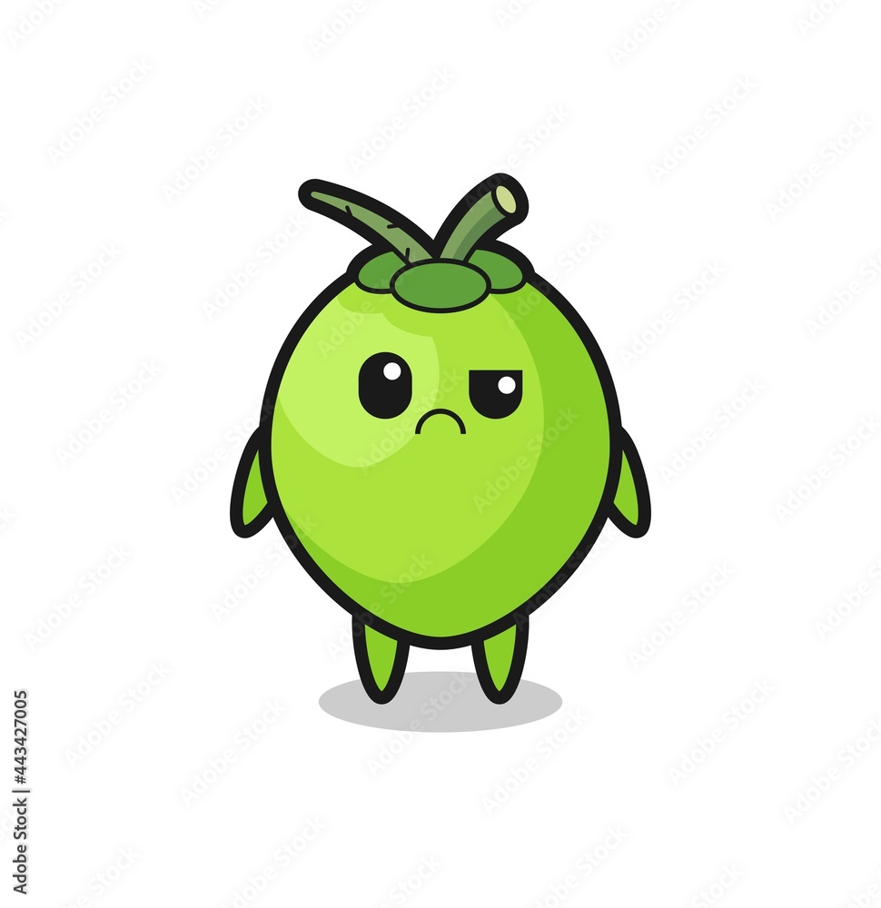 the mascot of the coconut with sceptical face the mascot of the coconut with sceptical face