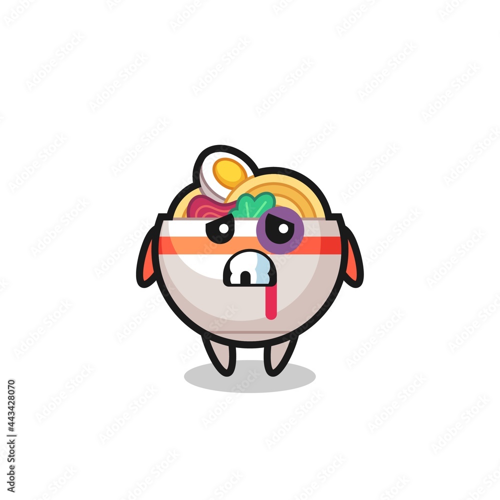 injured noodle bowl character with a bruised face injured noodle bowl character with a bruised face