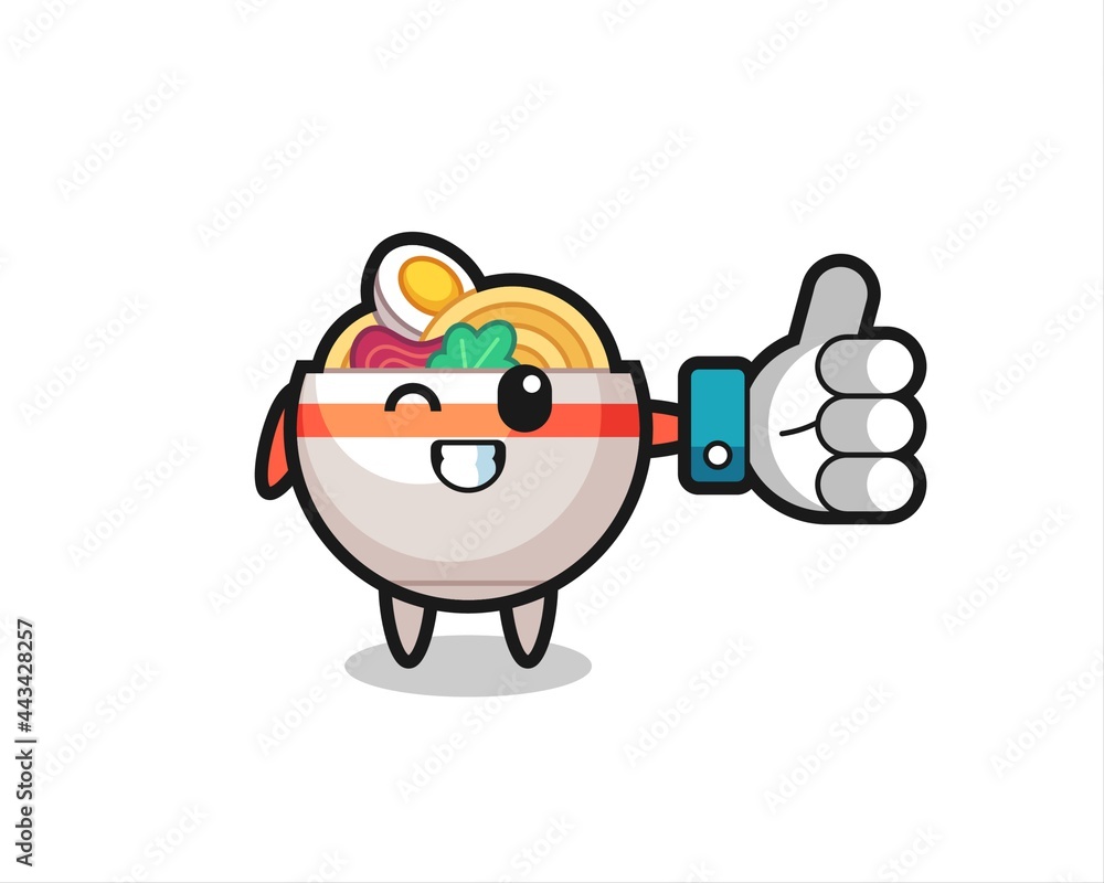 cute noodle bowl with social media thumbs up symbol cute noodle bowl with social media thumbs up symbol