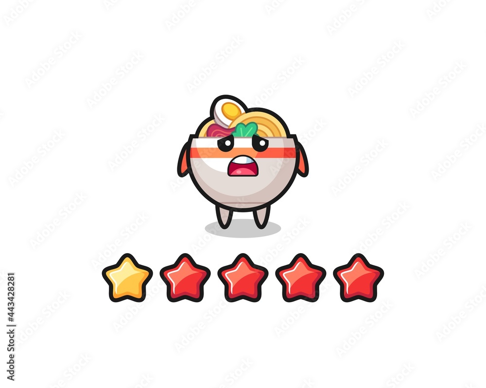 Fototapeta premium the illustration of customer bad rating, noodle bowl cute character with 1 star