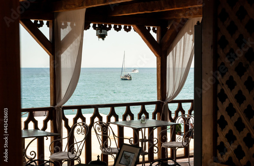 A table in a cafe with a sea view. Crimea.