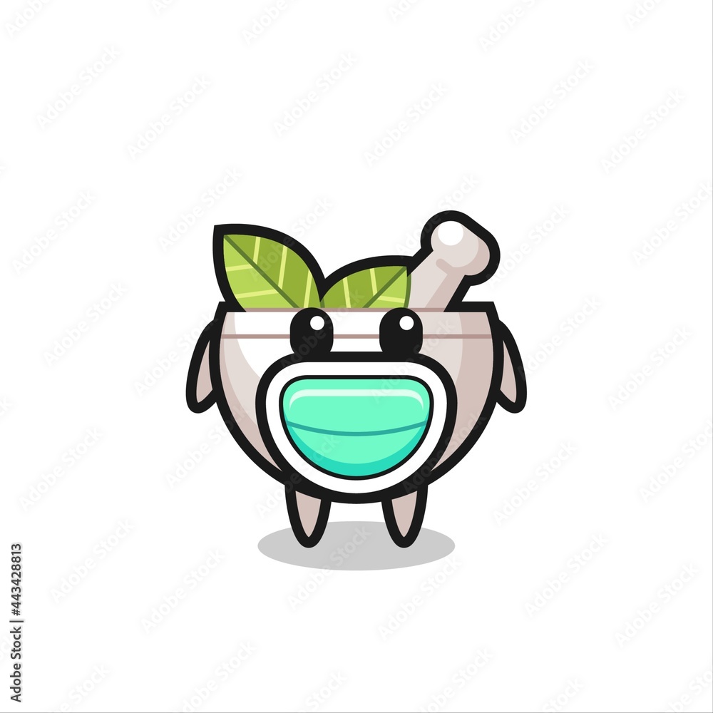 cute herbal bowl cartoon wearing a mask cute herbal bowl cartoon wearing a mask
