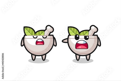 illustration of the argue between two cute herbal bowl characters
