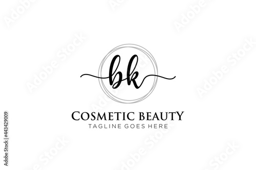 initial BK Feminine logo beauty monogram and elegant logo design, handwriting logo of initial signature, wedding, fashion, floral and botanical with creative template. photo