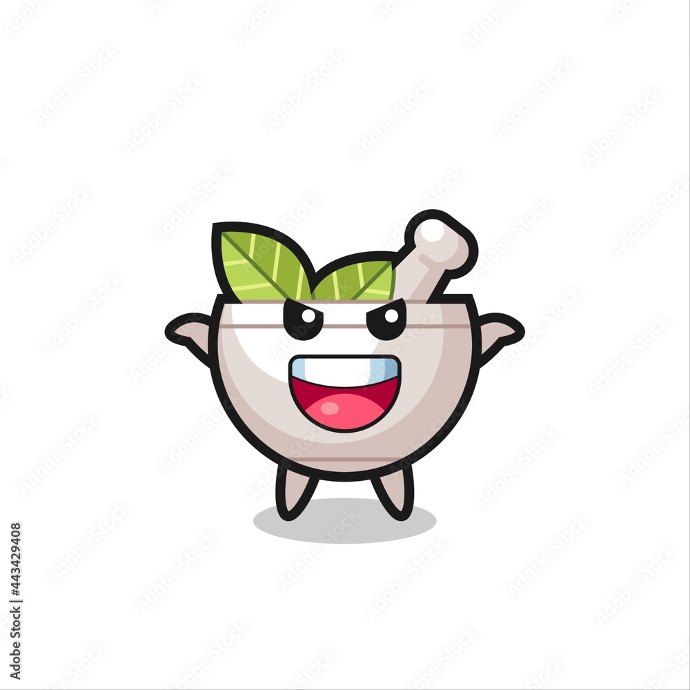 the illustration of cute herbal bowl doing scare gesture