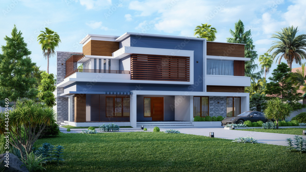 3d illustration of a newly built luxury home