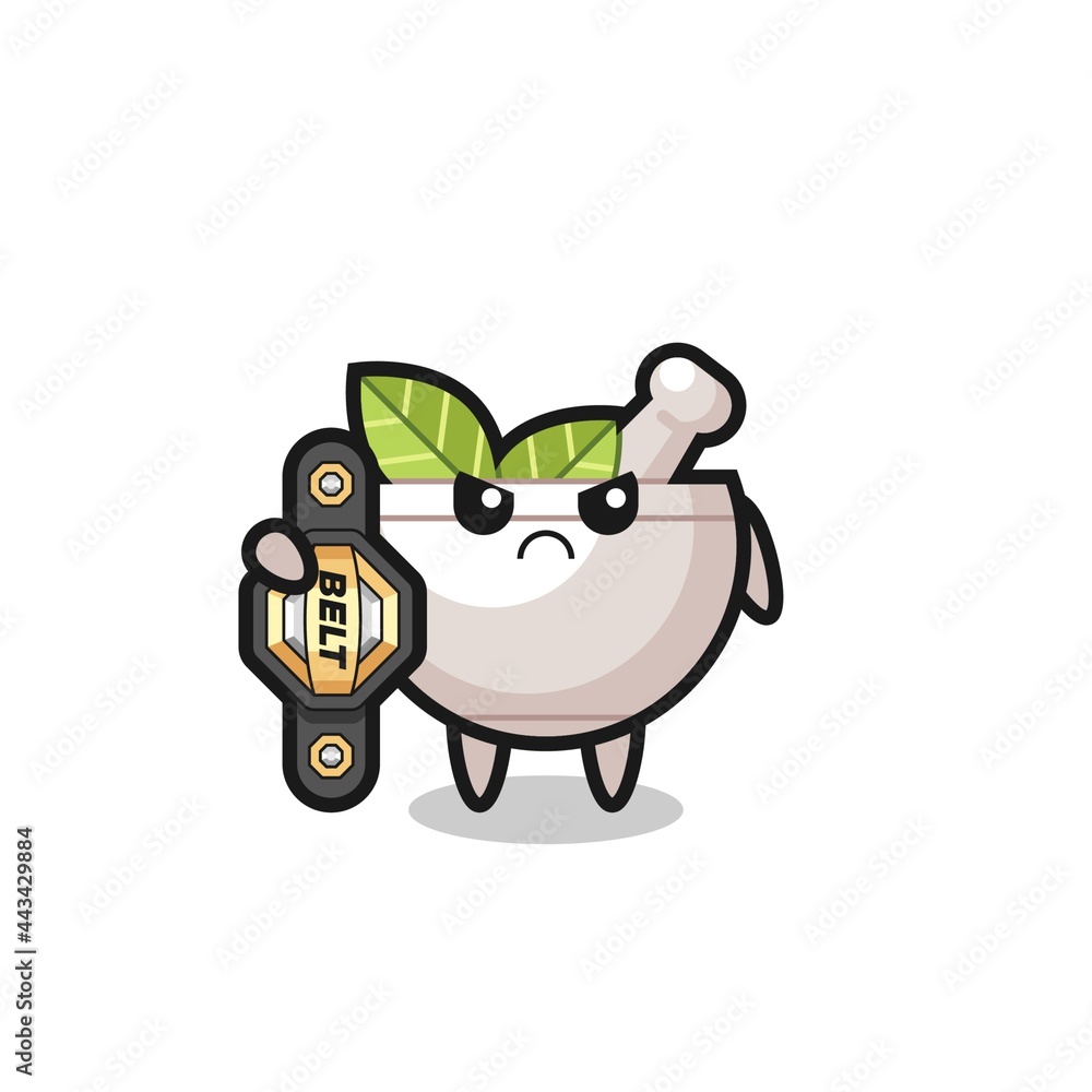 herbal bowl mascot character as a MMA fighter with the champion belt herbal bowl mascot character as a MMA fighter with the champion belt