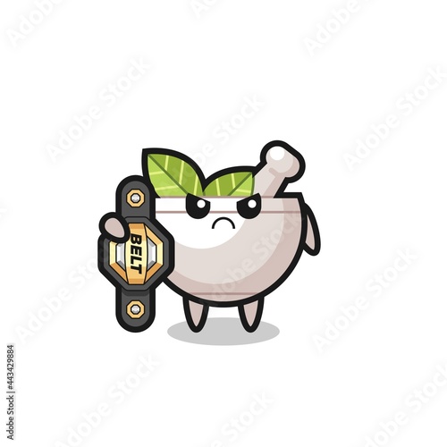 herbal bowl mascot character as a MMA fighter with the champion belt