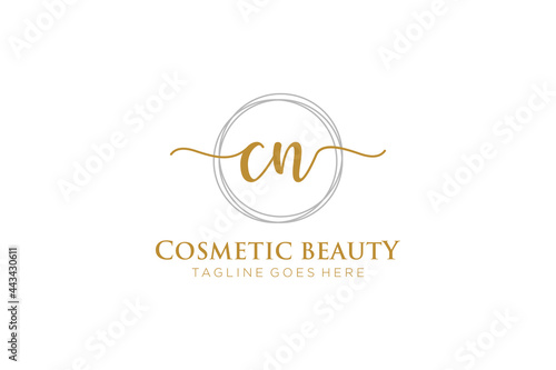 initial CN Feminine logo beauty monogram and elegant logo design, handwriting logo of initial signature, wedding, fashion, floral and botanical with creative template.