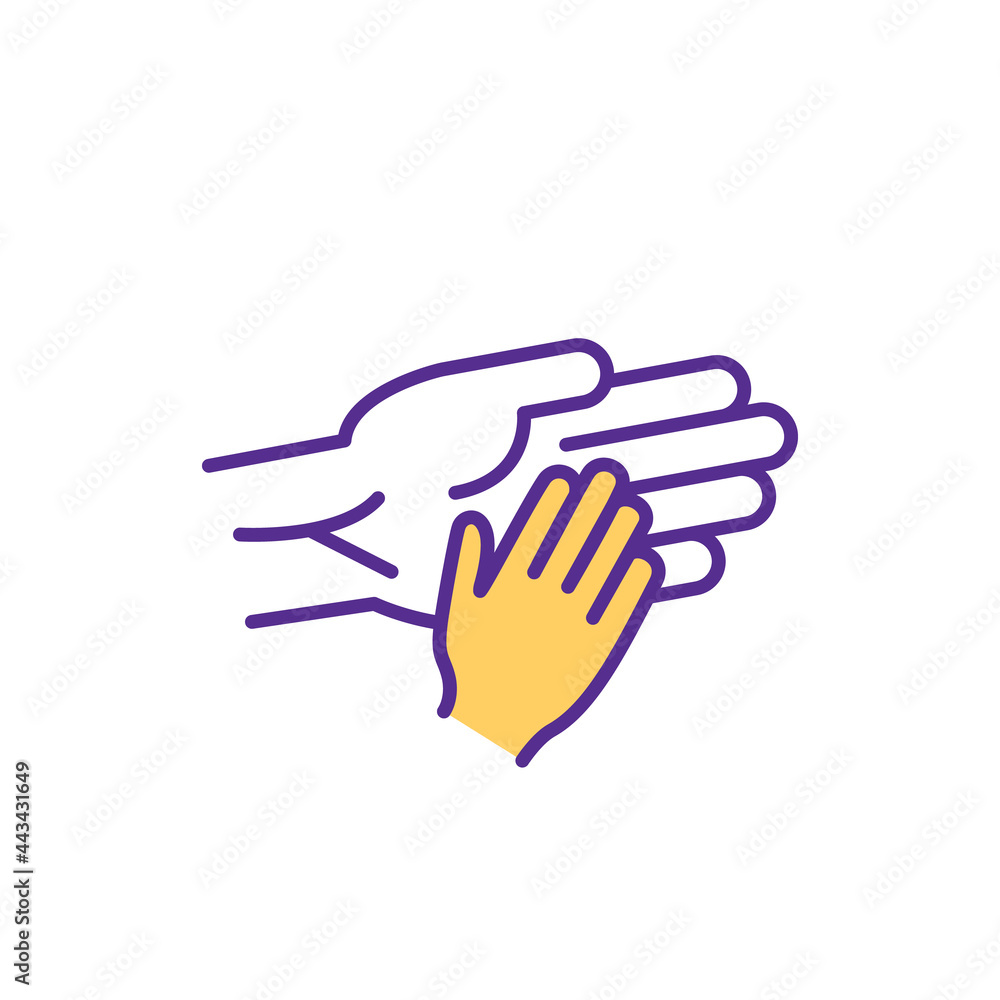 Parent child interaction RGB color icon. Promoting mutual respect and trust. Isolated vector illustration. Positive relationships between kids and parents, caregivers simple filled line drawing Parent child interaction RGB color icon. Promoting mutual respect and trust. Isolated vector illustration. Positive relationships between kids and parents, caregivers simple filled line drawing