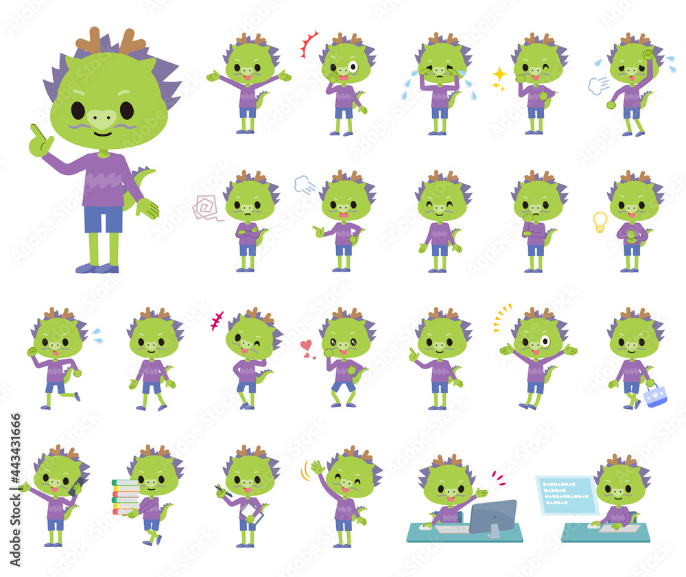 Obraz premium 様々な感情表現をする龍の男の子のセット