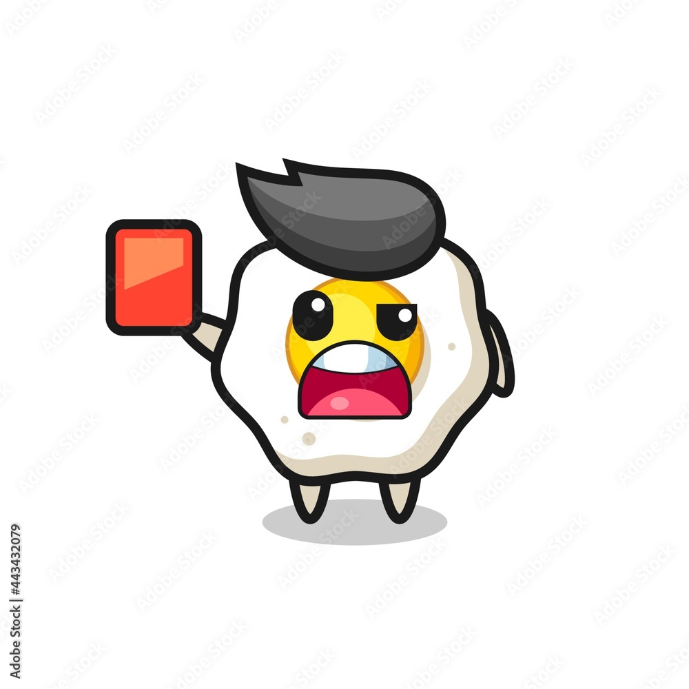 Obraz premium fried egg cute mascot as referee giving a red card