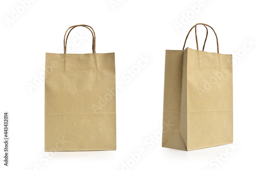 Brown Paper Bag made from recycle paper isolated on white background. This has clipping path.