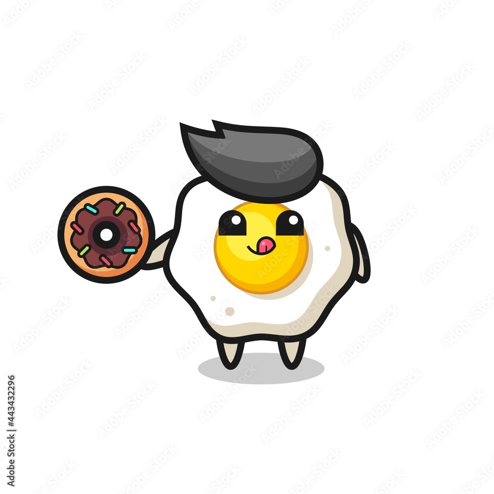 illustration of an fried egg character eating a doughnut