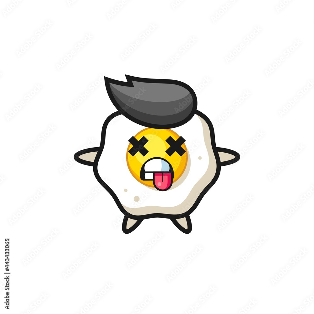 character of the cute fried egg with dead pose character of the cute fried egg with dead pose
