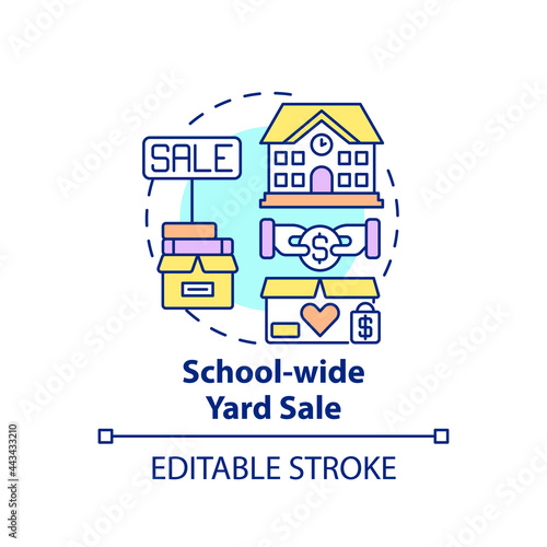 School-wide yard sale concept icon. Fundraising appeal abstract idea thin line illustration. Earning money for school activities. Vector isolated outline color drawing. Editable stroke