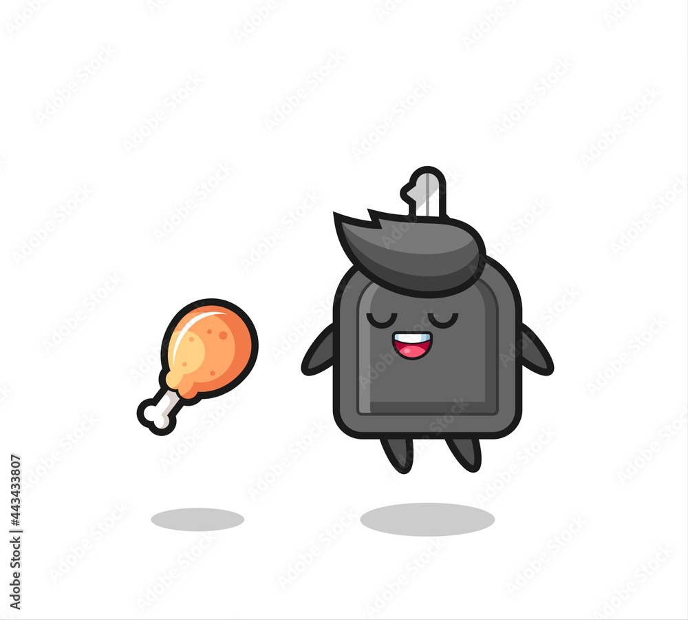 Fototapeta premium cute car key floating and tempted because of fried chicken