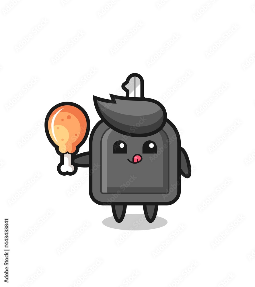 Fototapeta premium car key cute mascot is eating a fried chicken