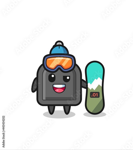 Illustration of car key character with snowboarding style