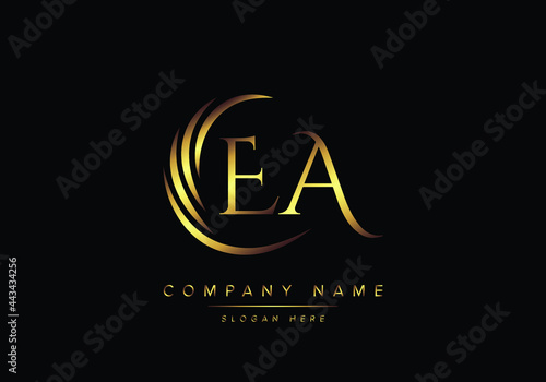 alphabet letters EA monogram logo, gold color elegant classical