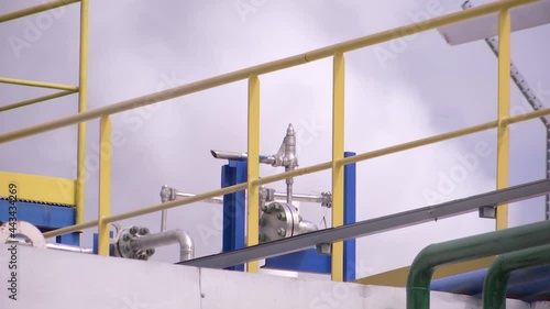 A modern plant for the production of oxygen for medicine with high towers, workshops and pipes.