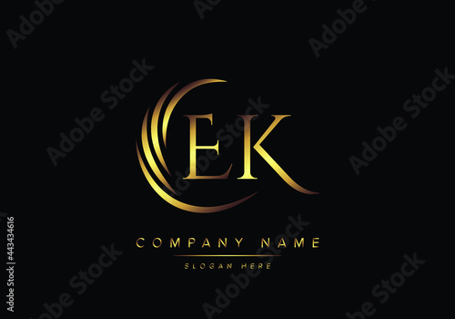 alphabet letters EK monogram logo, gold color elegant classical photo