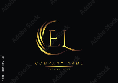 alphabet letters EL monogram logo, gold color elegant classical