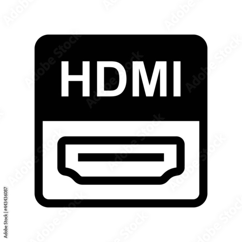 HDMI vector black icon isolated on white background. High quality flat style modern illustration of the symbol of high definition cable photo