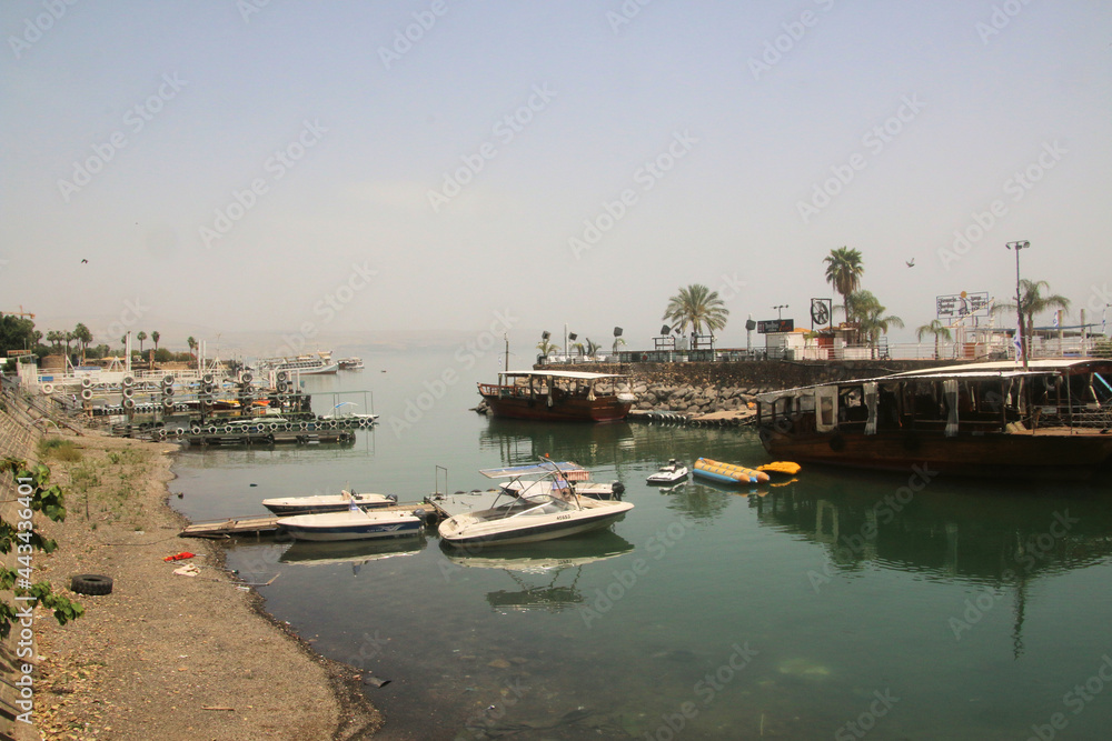 boats in the port at Tiberius in Israel