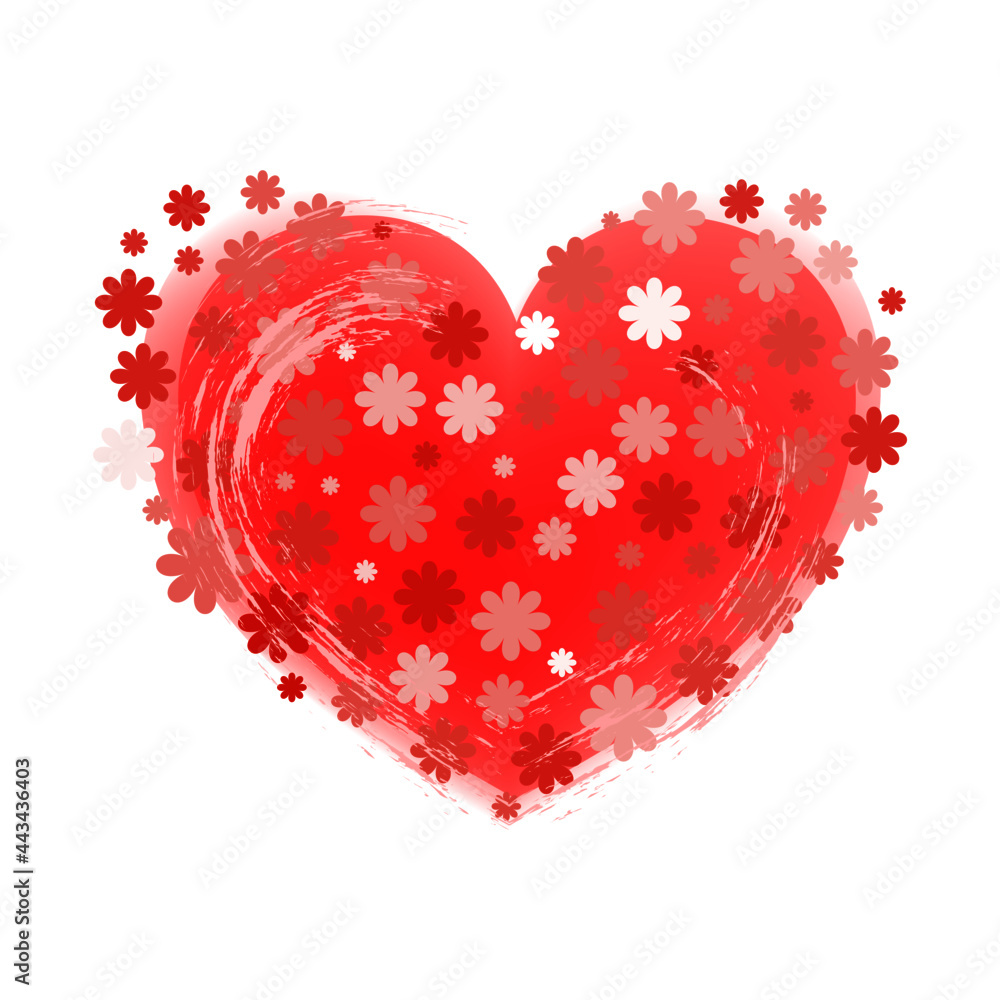 beautiful decorative red, pink heart in flowers. a gift, a souvenir. a postcard, a valentine. a bright isolated hand-drawn drawing on a white background. print on a T-shirt, template, sticker.