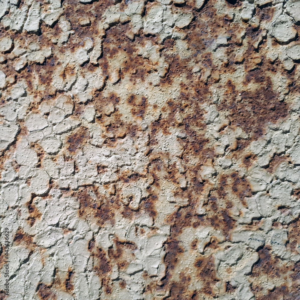 Texture of old metal surface, peeling paint, rust showing through paint, square shot Texture of old metal surface, peeling paint, rust showing through paint, square shot