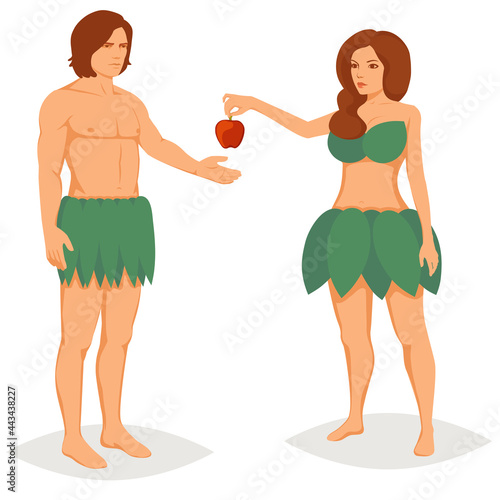 Adam and Eve in paradise, vector illustration