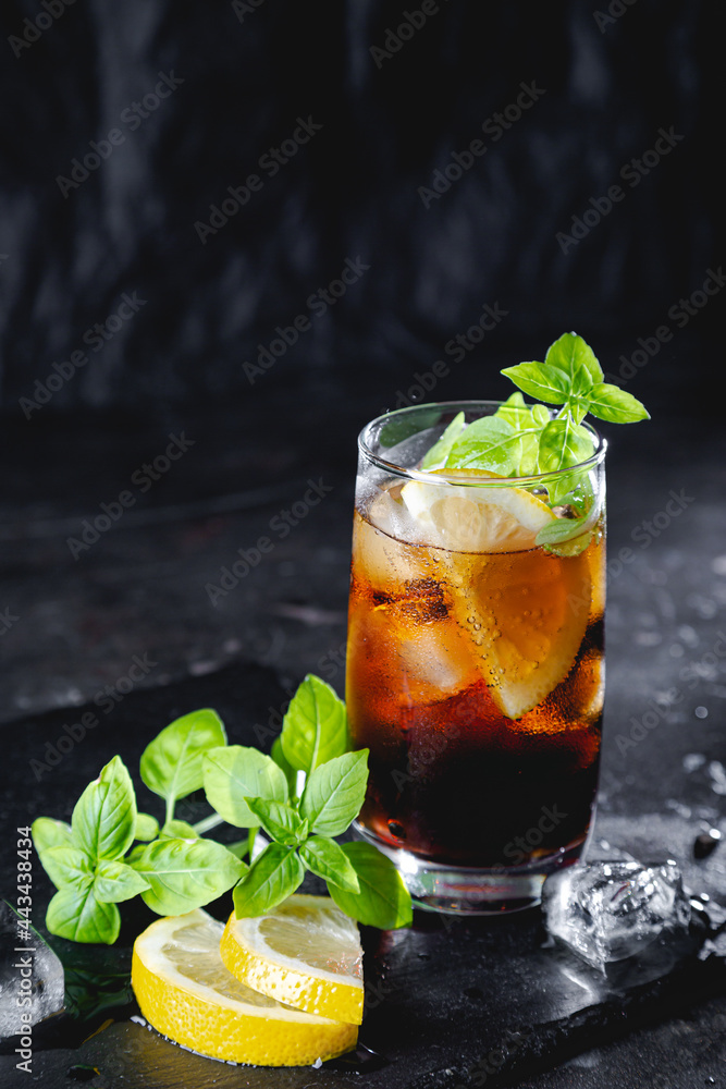 Refreshing carbonated drink with ice and lemon Refreshing carbonated drink with ice and lemon