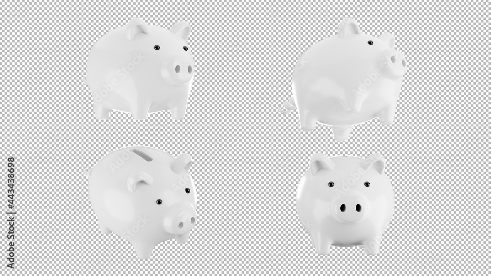 3d render of white piggy bank on transparent background,with clipping ...