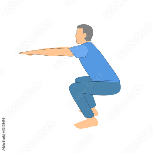 Squat pose man. Sports and health.