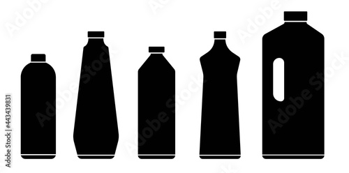 A set of simple bottles in flat style with household chemicals. Vector illustration. Icons.