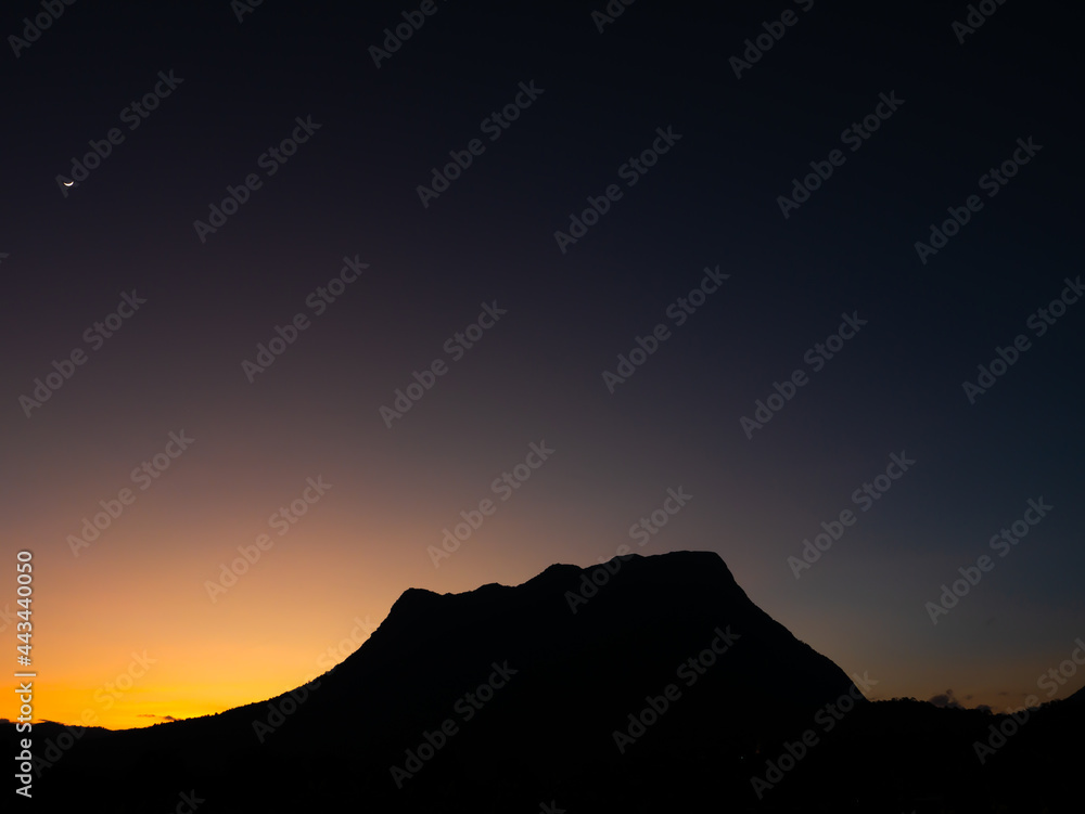 Silhouette Mountain with Little Moon