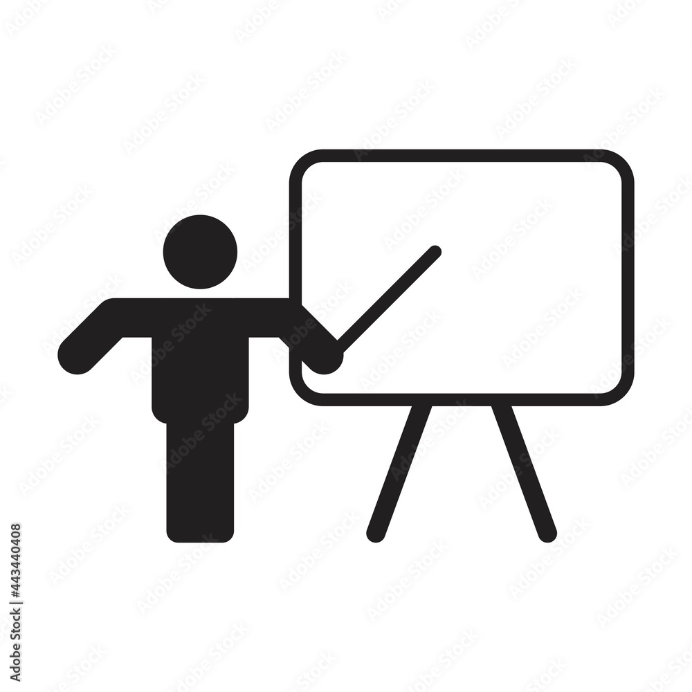 School icon vector male teacher person with white board symbol in a flat color glyph pictogram illustration School icon vector male teacher person with white board symbol in a flat color glyph pictogram illustration