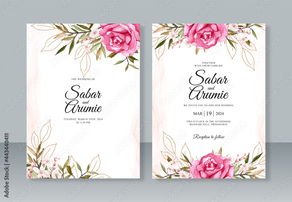 Beautiful wedding invitation with flower painting watercolor
